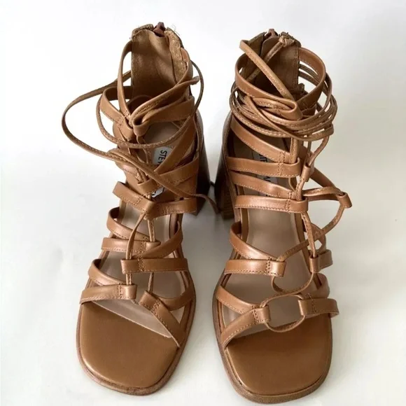 Steve Madden Cherri 30 Leather Strappy Sandals 5/6/7/9/9.5 -Tan- - Picture 4 of 6